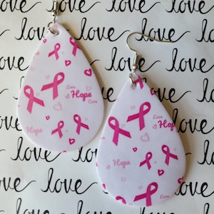 Pink Ribbon Earrings, Floating Pink Ribbon Earrings, Breast Cancer Awareness, Survivor Hope Earrings, Pink Ribbon Statement Earrings, Dainty