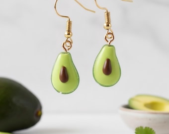 Avocado Drop Earrings, Miniature Food, Avocado Jewelry, Gifts for Her, Statement Earrings, Gold Avocado Earrings, Resin Fruit Earrings