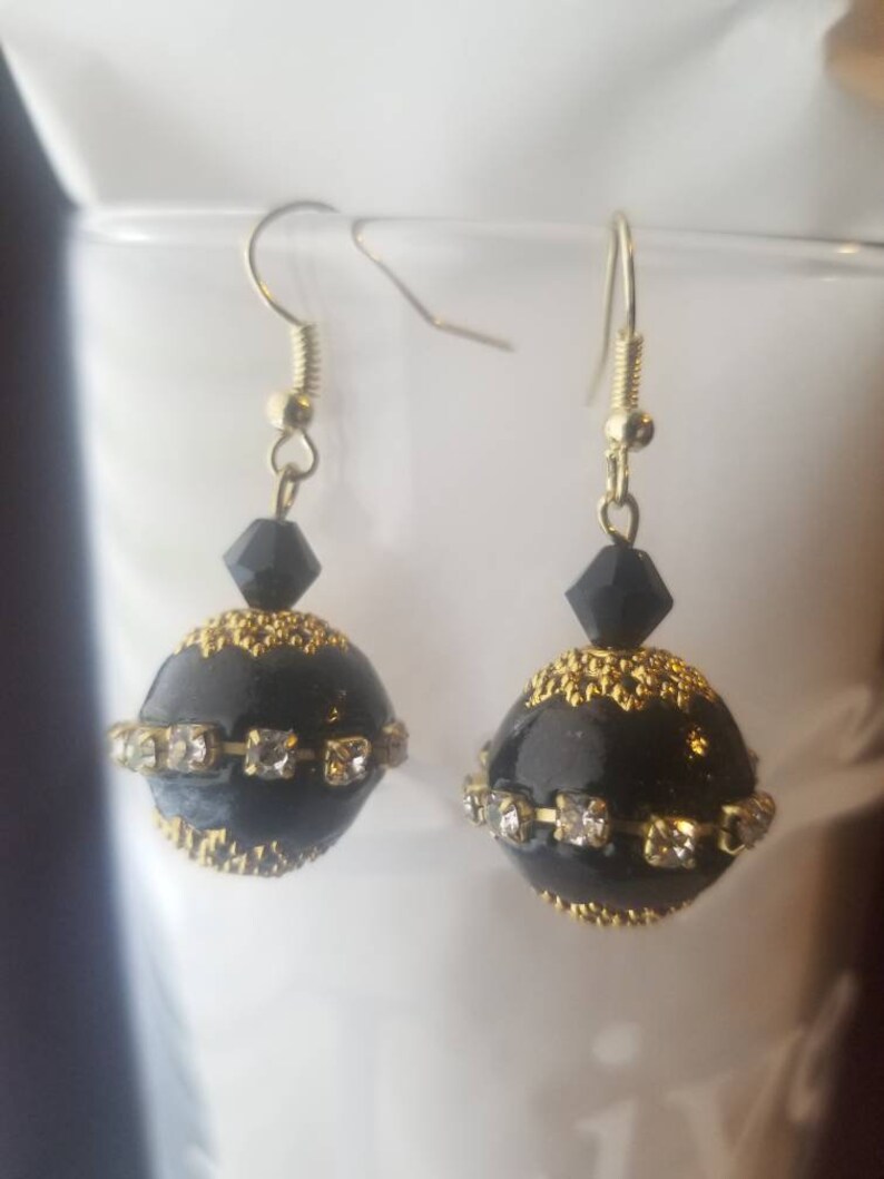 Black Ball Crystal Earrings Statement Earrings Small Dangle Etsy