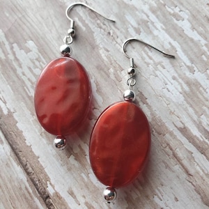 Red and Silver Earrings Gifts for Her Statement Earrings Boho Chic Earrings Oval Red Earrings Dainty Earrings Handmade Summer Earrings
