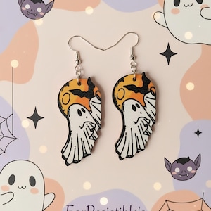 Halloween Dangle Earrings, Ghost Statment Earrings, Cute Black Bat Earrings, Creepy Wood Earrings, Halloween Moon Earrings, Gifts for Her