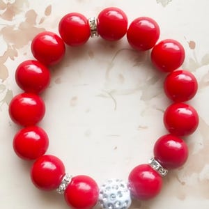SALE, Radiant Red Stretch Bracelet, Gifts for Her, Statement Bracelet, Handmade Crystal Bracelet, Cute Wrist Jewelry, Bubble Bracelet