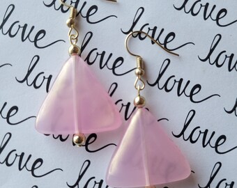 Boho Chic Pink and Gold Earrings, Unique Pink Earrings, Triangle Pink and Gold Earrings, Gifts for Her, Dainty Summer Earrings, Geo