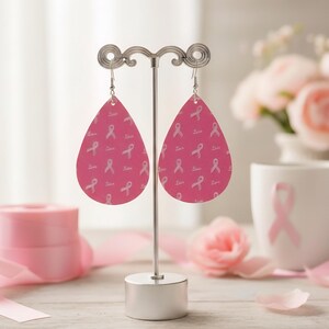 Pink Ribbon Earrings, Floating Pink Ribbon Earrings, Breast Cancer Awareness, Love Survivor Earrings, Pink Ribbon Statement Earrings, Dainty