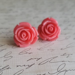 Pink Rose Bud Stud Earrings, Gifts for Her, Statement Earrings, Gifts for Girls, Flowergirl Jewelry, Small Studs, Handmade Resin Roses