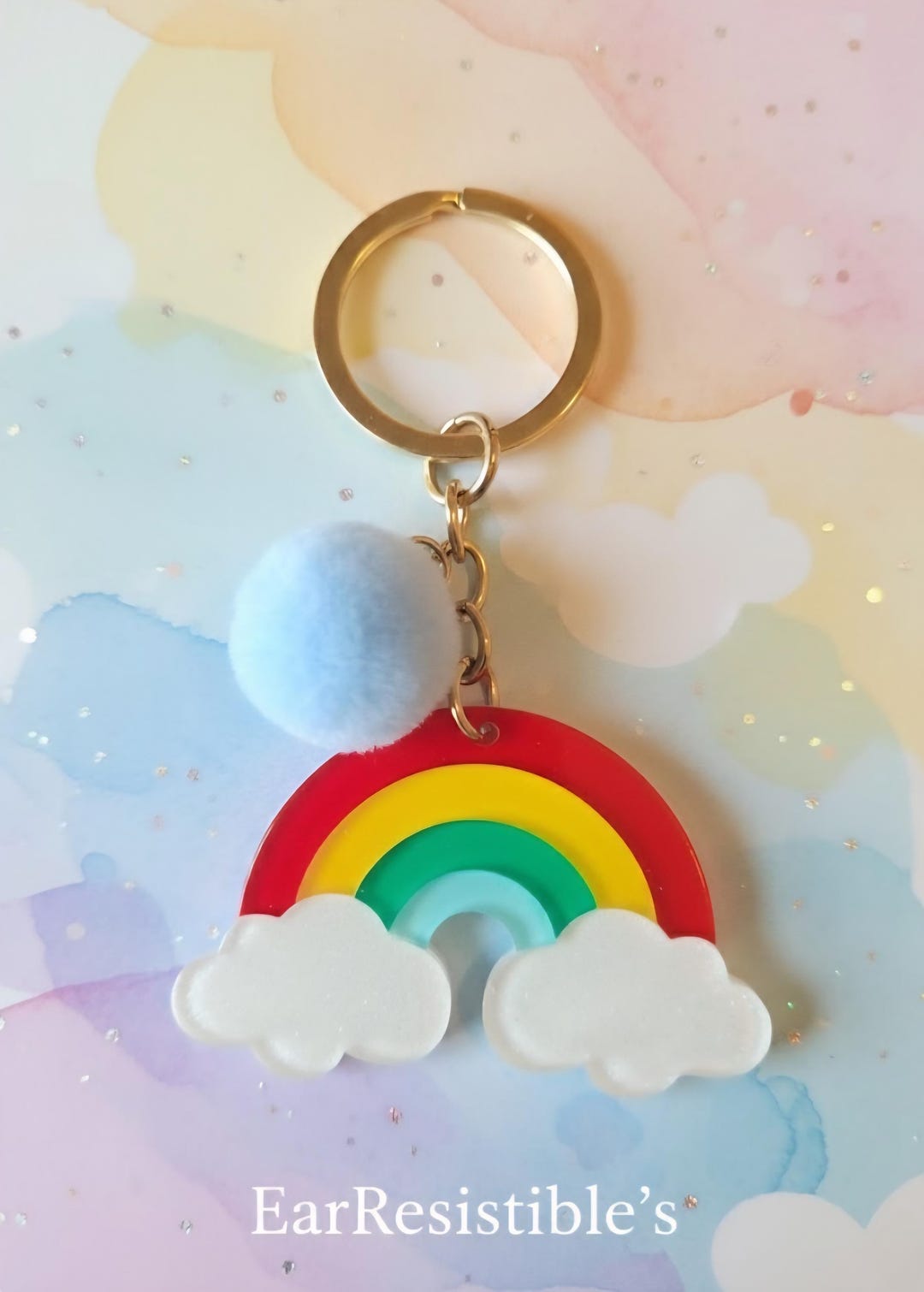 Name Keychain Rainbow Rainbow Keychain, Gold Key Holder, Car Accessories, Pom Pom Keyring ...