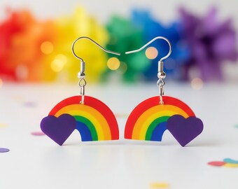 Pride Rainbow Earrings, Colorful Drop Earrings, Acrylic Statement Earrings, Gifts for Her, Queer Earrings, Rainbow Jewelry, Festive Earrings