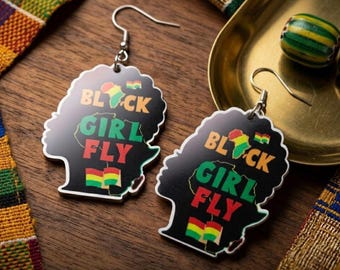 Pendientes Black Girl Fly, Pendientes Afro Rasta, Mes de la Historia Negra, Pendientes Melanin Statement, Regalos para Ella, Pendientes Afrocéntricos, Festivos