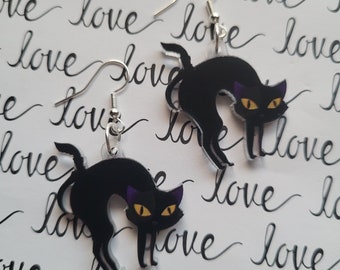 Black Cat Earrings, Halloween Statement Earrings, Witches Cat, Creepy Cats, Cat Lover Gifts, Gifts for Her, Gothic Earrings, Spooky Earrings