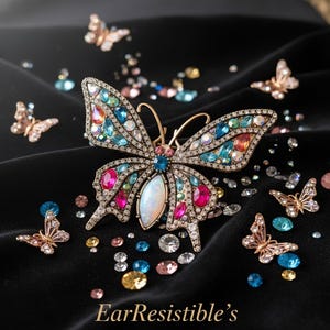 Opal Butterfly Brooch, Beautiful Figural Brooch, Rainbow Clothing Pin, Purse Pin, Jacket Brooch, Gifts for Her, Crystal Statement Brooch