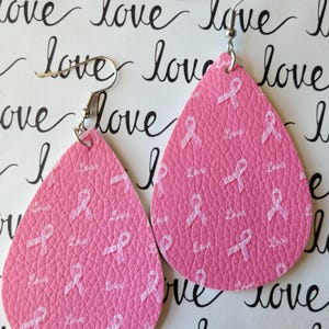 Pink Ribbon Earrings, Floating Pink Ribbon Earrings, Breast Cancer Awareness, Love Survivor Earrings, Pink Ribbon Statement Earrings, Dainty