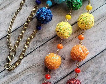 Multi Color Necklace, Festive Glitter Jewelry, Summer Necklace, Gifts for Her, Statement Necklace, Holiday Jewelry Rainbow Gifts