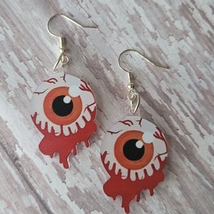 Creepy Eyeball Earrings, Halloween Jewelry, Figural Earrings, Bloody Eyeballs, Quirky Statement Earrings, Laser Cut Earrings, Gifts for Her