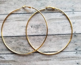 Large Gold Plated Earrings, Big Gold Hoops, Gifts for Her, Statement Earrings, Summer, Urban, Jumbo Hoop Earrings, Gold Jewelry, Dainty