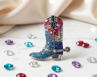 Broche de bota vaquera de cristal, bota vaquera bonita, broche figurativo, broches bonitos, broche para bolso, broche para ropa, ¡Hola!, broche unisex con estilo.