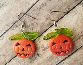 Halloween Earrings Gifts for Her Statement Earrings Pumpkin Earrings Harvest Jewelry Gifts for Girls Dangle Pumpkin Earrings Silver Earrings