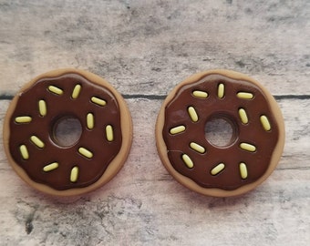 Yellow Sprinkle Chocolate Donuts, Donut Earrings, Novelty Jewelry, Sweet Treats for Her, Button Stud Earrings, Mini Food Statement Earrings