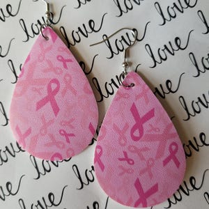 Pink Ribbon Earrings, Floating Pink Ribbon Earrings, Breast Cancer Awareness, Cute Survivor Earrings, Pink Ribbon Statement Earrings, Dainty
