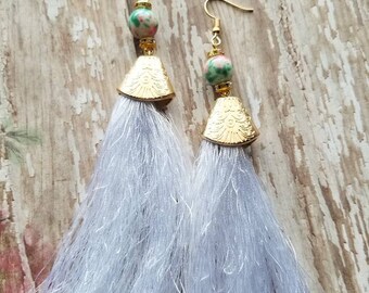 Long Tassel Earrings Gifts for Her Statement Earrings White Tassel Earrings Oriental Tassel Earrings Boho Earrings Trending Dainty Earrings