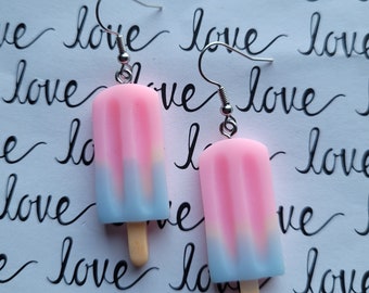 Pink Popsicle Earrings, Pink and Blue Gradient Drop Earrings, Summer Jewelry, Gifts for Teens, Cotton Candy Statement Earrings, Cute Earring