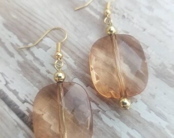 Brown Fall Earrings, Gifts for Her, Statement Earrings, Boho, Gold Drop Earrings, Fauceted, Earrings, Handmade, Beaded Earrings