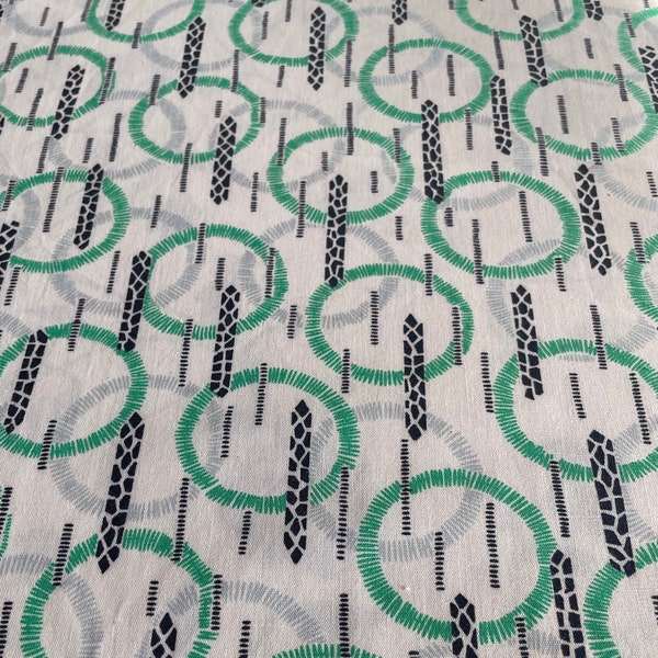 Mid Century Modern MCM Geometric Fabric Sold by the Yard 36” wide greens and black 1950s 1960s