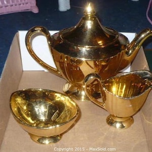Royal Winton Gold Fired Teapot with Creamer and Sugar