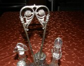Antique WILCOX Quadruple SILVERPLATE 5 pc Cut Crystal Silver Plate Condiment Set