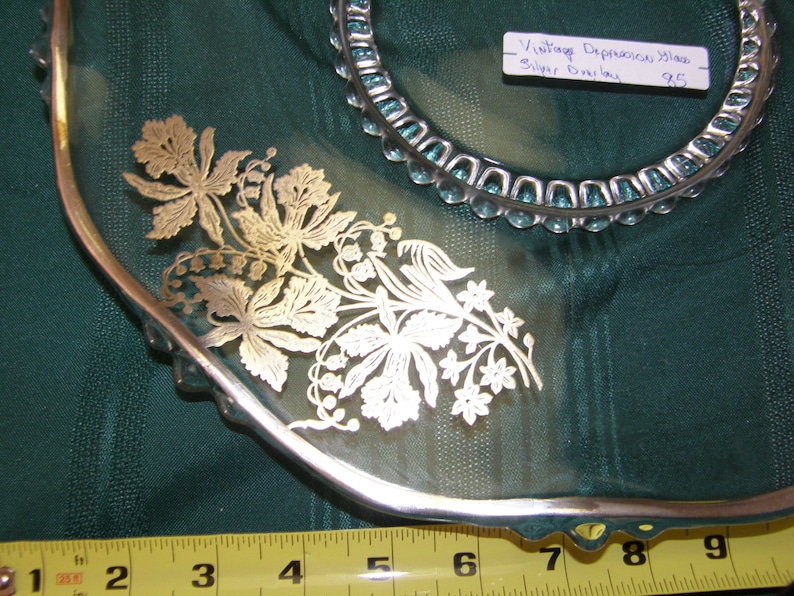 VINTAGE Sterling Silver Overlay Glass Cake Plate Serving Plater Daffodills Flowers Tray
