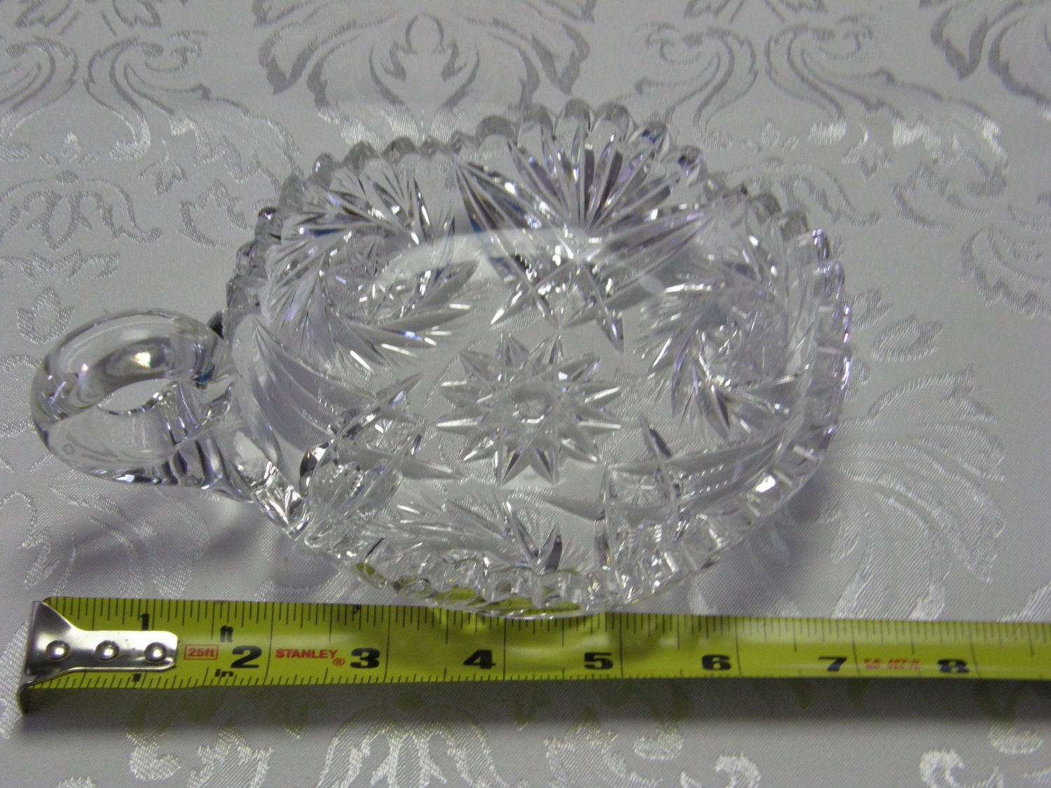 Cut Crystal Glass Nappy Candy Dish W Handle Pinwheels and Etsy