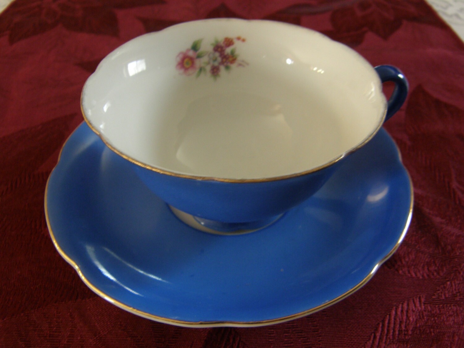 OCCUPIED JAPAN CASTLE China Tea Cup And Saucer Blue With Rose Etsy