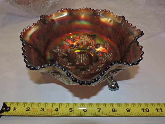 Antique Carnival Glass FENTON Butterfly & Berry Marigold Footed