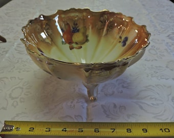 Silesia Footed Bowl..Antique..Lusterware..Fruit  Pieces ..with Gold Trim