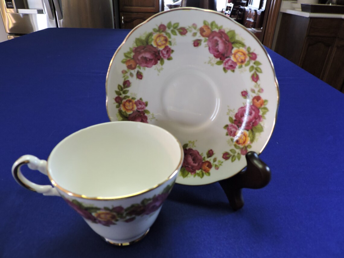 Clearance Center Argyle Bone China Tea Cup and Saucer Pink and Etsy