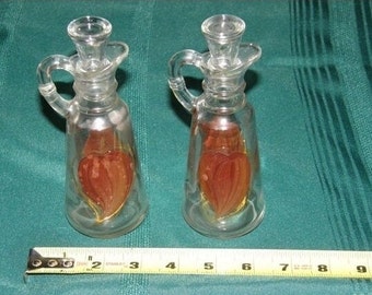 Clearance Center Vintage OIL AND VINEGAR Decanters -Cruet Set with Glass tops