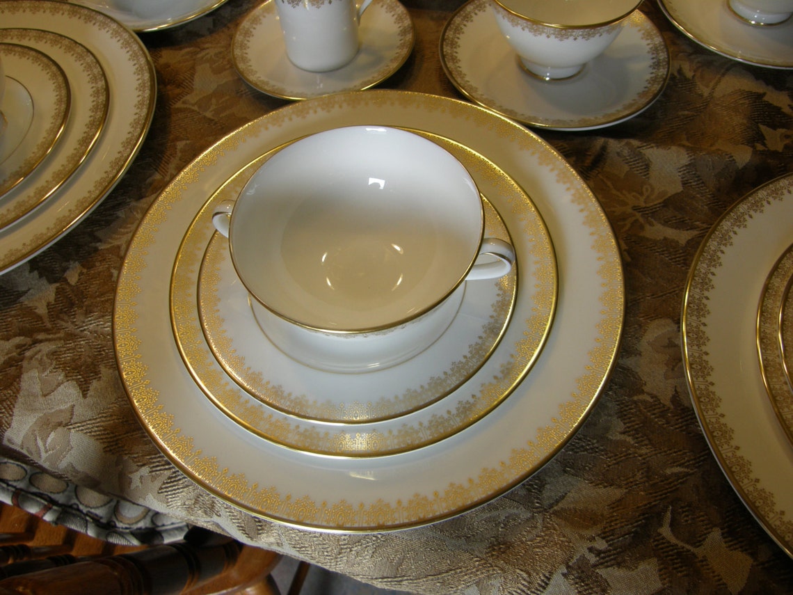 Royal Doulton China Gold Lace H.4989 Service for 12 Etsy