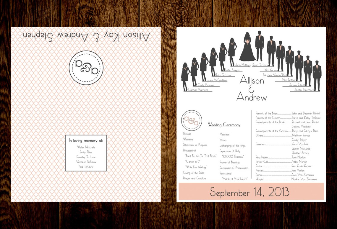 Silhouette Wedding Program Etsy