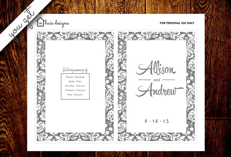 Wedding Silhouette Program DIY Customizable and Printable Pages for