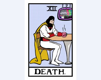 Space Ghost as Death in Space Ghost Tarot - Space Ghost Coast to Coast hand drawn Tarot series Wall Art poster Pop Art