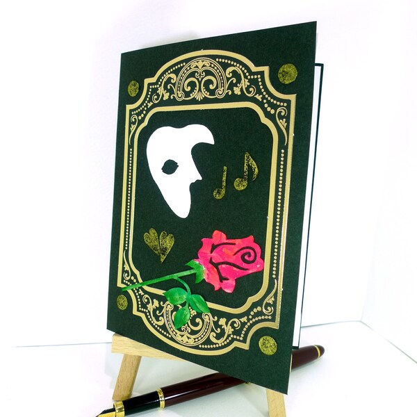 Phantom of the Opera Unique handmade card Phantom opera show Phantom gift card Musical card Phantom card Phantom mask Red rose ValentineUK