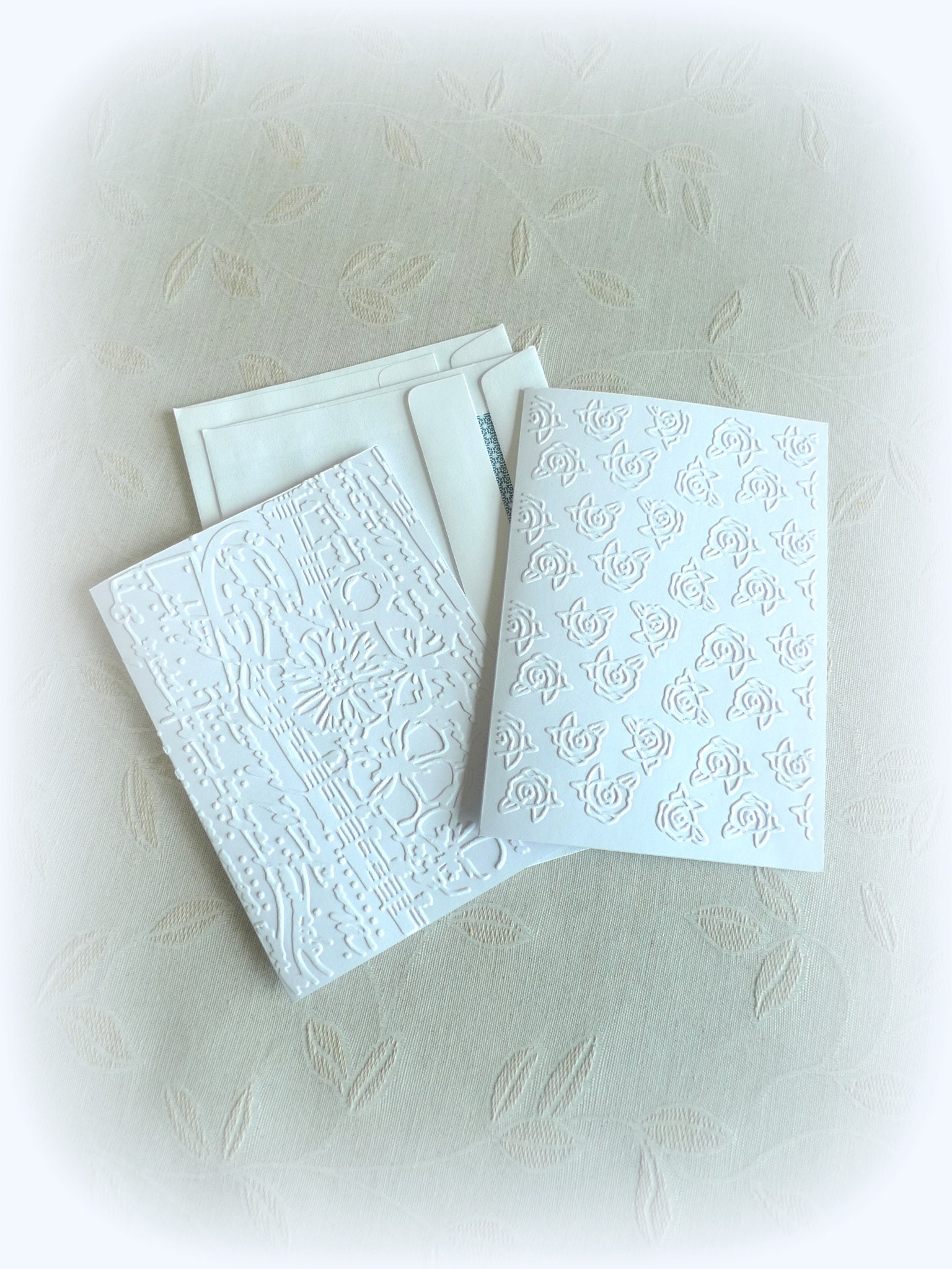 Embossed notecards Set 2 white cards Music and flowers Etsy
