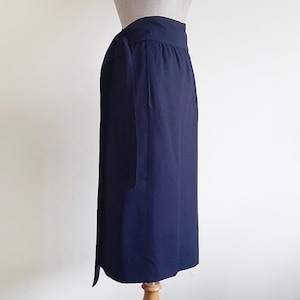 25&quot; Waist Vintage Navy Blue Midi Skirt Womens Wool Skirt Straight Skirt High Waisted Skirt Tie Waist Skirt Fall Winter Office Work Skirt XS