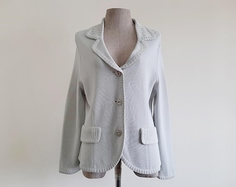 ROBERTA DI CAMERINO Vintage grå stickad jacka damkavaj i akryl med skårad krage, ofodrad, medium