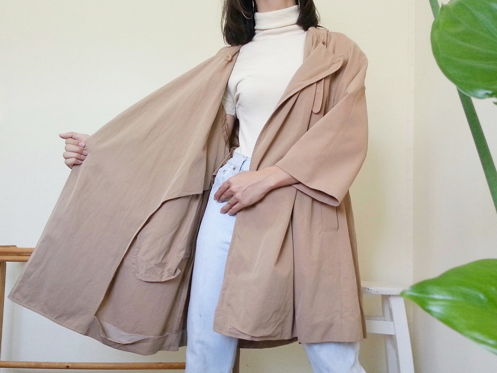 CARVEN Vintage Brown Trench Coat Womens Tan Coat Wrap Coat Etsy