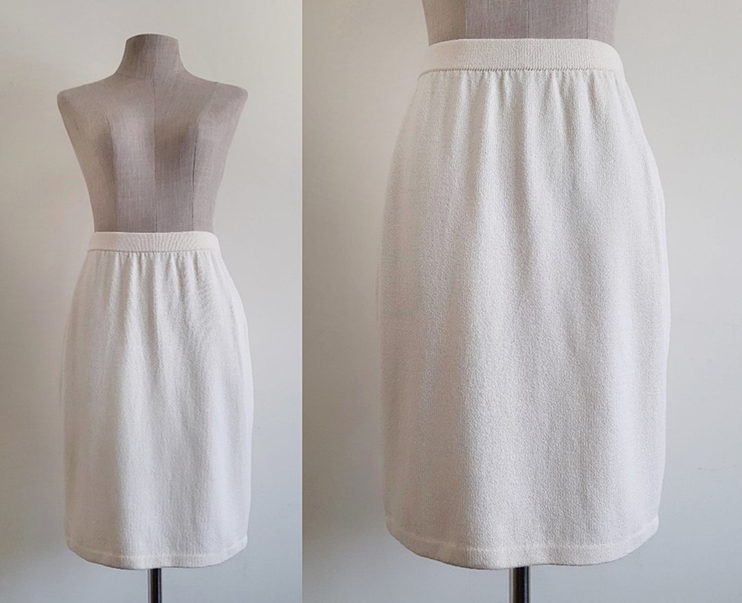 ST. JOHN Cream Knit Skirt Vintage Wool Skirt Womens Elastic Etsy