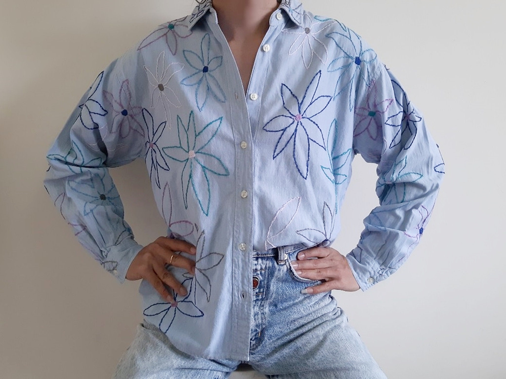 embroidered denim shirt womens