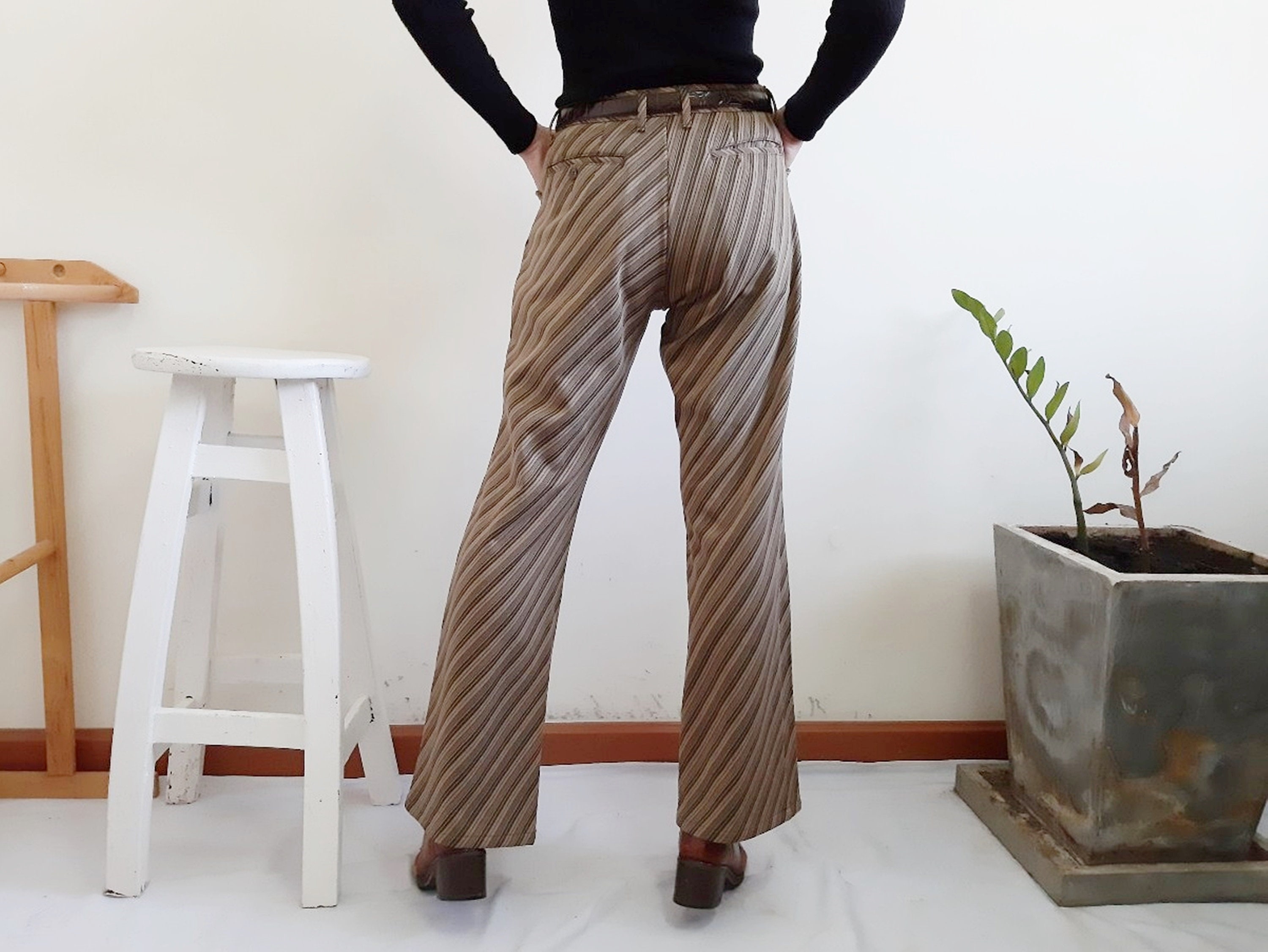 Brown Striped Pants Womens Flare Pants 