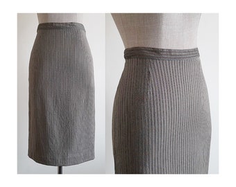 KRIZIA POI Brown Striped Skirt Vintage Wool Pencil Skirt Womens Knee Length Skirt Tight Skirt Fitted Skirt Italian Skirt Work Skirt XXS