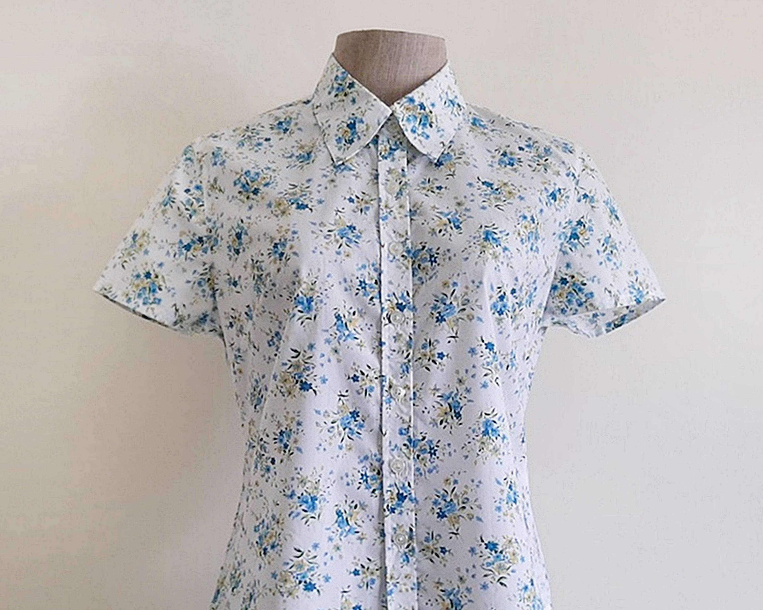 Euro vintage(ヨーロッパヴィンテージ) 60's~ Blueflower_flower print round collar blouse with ribbon バックリボン付き花柄丸襟シャツブラウス Euro vintage(ヨーロッパヴィンテージ) 60's~ Blueflower_flower