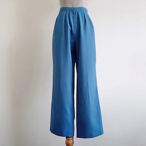 Middellange vintage blauwe hoog getailleerde broek dames rechte pijpen broek hoge taille polyester broek zomer kantoorbroek M 27,5&quot; 28&quot; taille